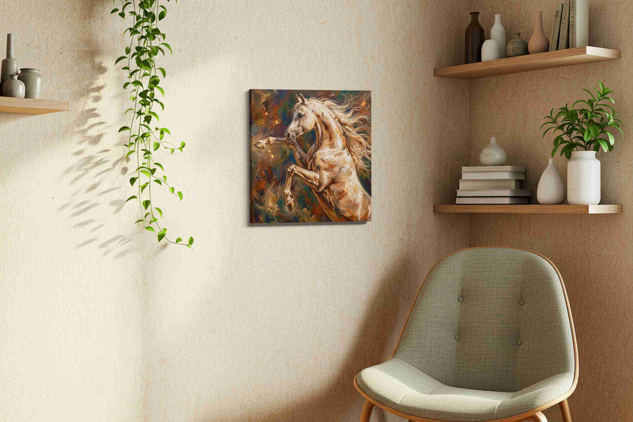 Ethereal Stallion Symphony horses canvas print styled in a living room