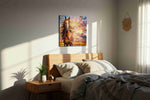 Gallop of the Painted Sky horses canvas print, displayed in a bedroom