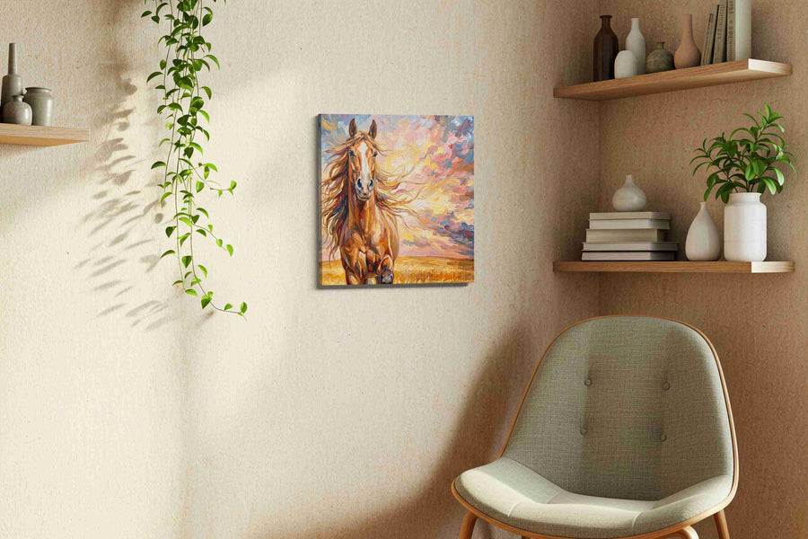 Gallop of the Painted Sky horses canvas print styled in a living room