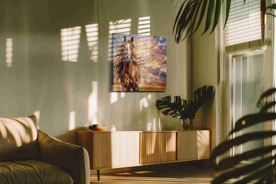Gallop of the Painted Sky horses canvas print in a hung canvas mockup