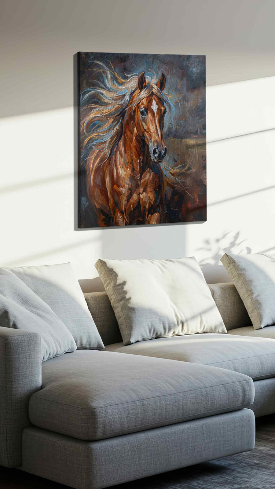 Storm's Ethereal Gallop horses canvas print, displayed in a living room