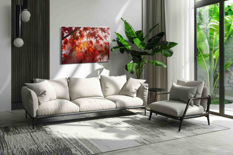 Crimson Whispers in the Breeze leaves canvas print, hanging on wall