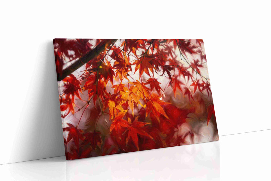 Crimson Whispers in the Breeze leaves canvas print, gallery-wrapped, ready to hang