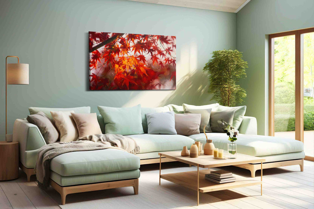 Crimson Whispers in the Breeze - Leaf Wall Art, Botanical Canvas Print, Nature Decor