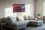 Ethereal Peaks of Dawn mountain canvas print, displayed in a living room
