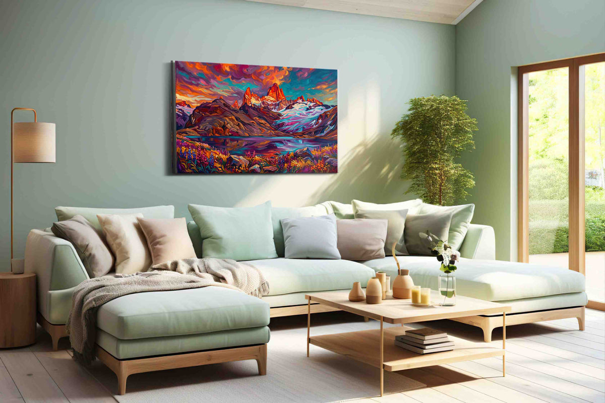 Ethereal Peaks of Dawn mountain canvas print, hanging on wall
