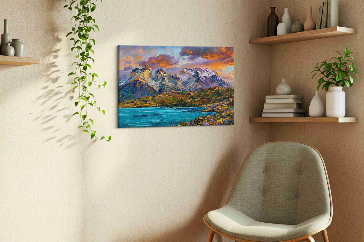 Luminescent Peaks of Tranquility mountain canvas print, hanging on wall