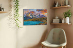 Luminescent Peaks of Tranquility mountain canvas print, hanging on wall