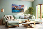 Luminescent Peaks of Tranquility mountain canvas print shown in a wall scene
