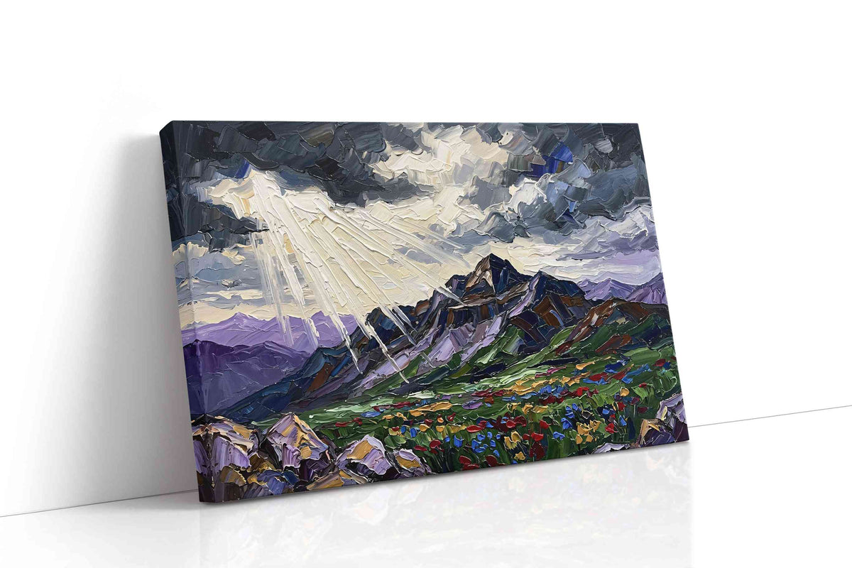 Luminous Peaks of Serenity mountain canvas print gallery-wrapped landscape canvas studio shot