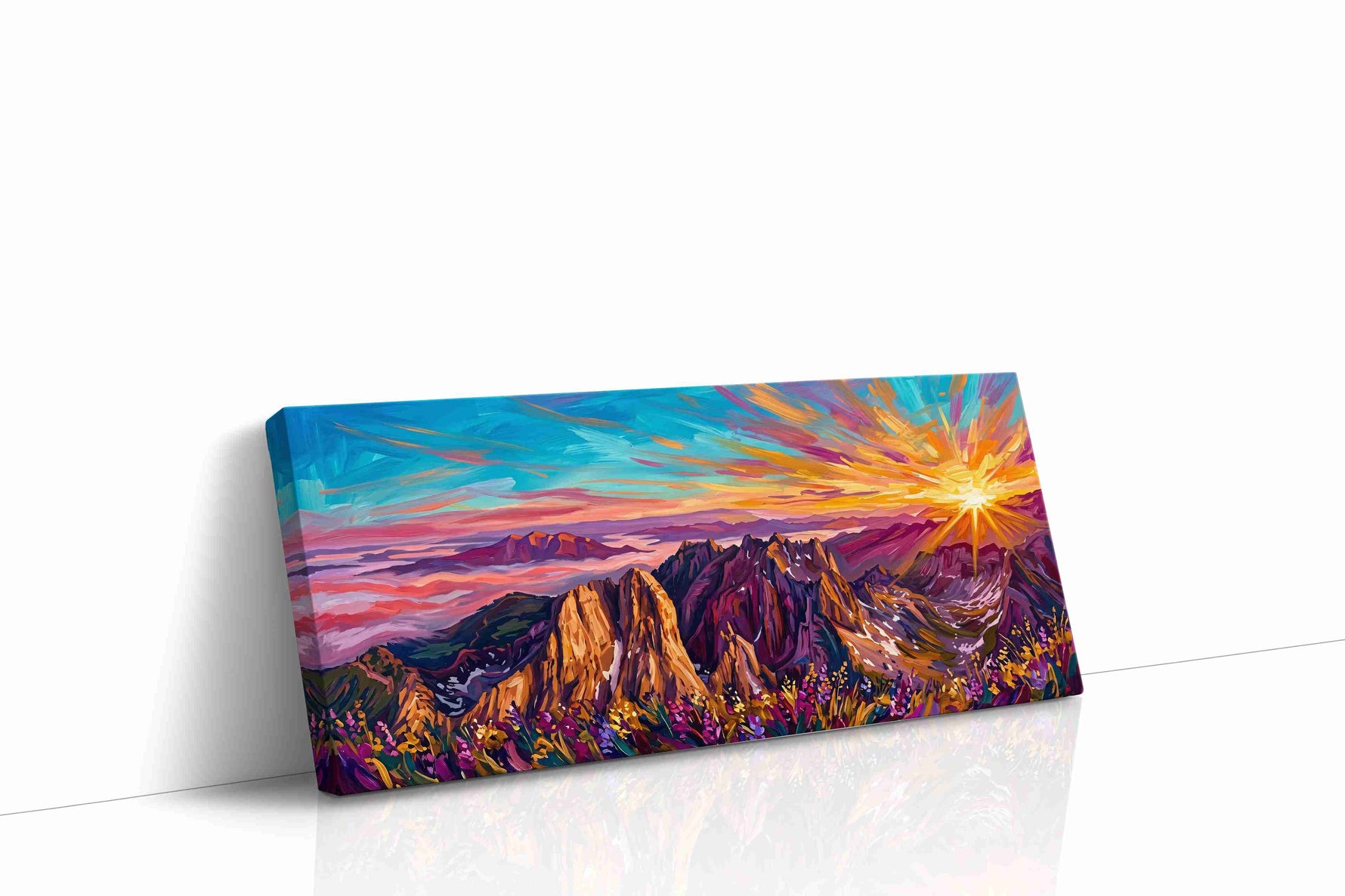 Radiance Over Majestic Peaks mountain canvas print, gallery-wrapped, ready to hang