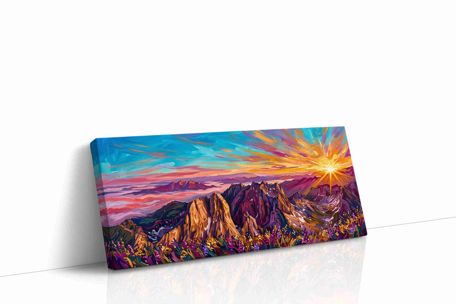 Radiance Over Majestic Peaks mountain canvas print, gallery-wrapped, ready to hang