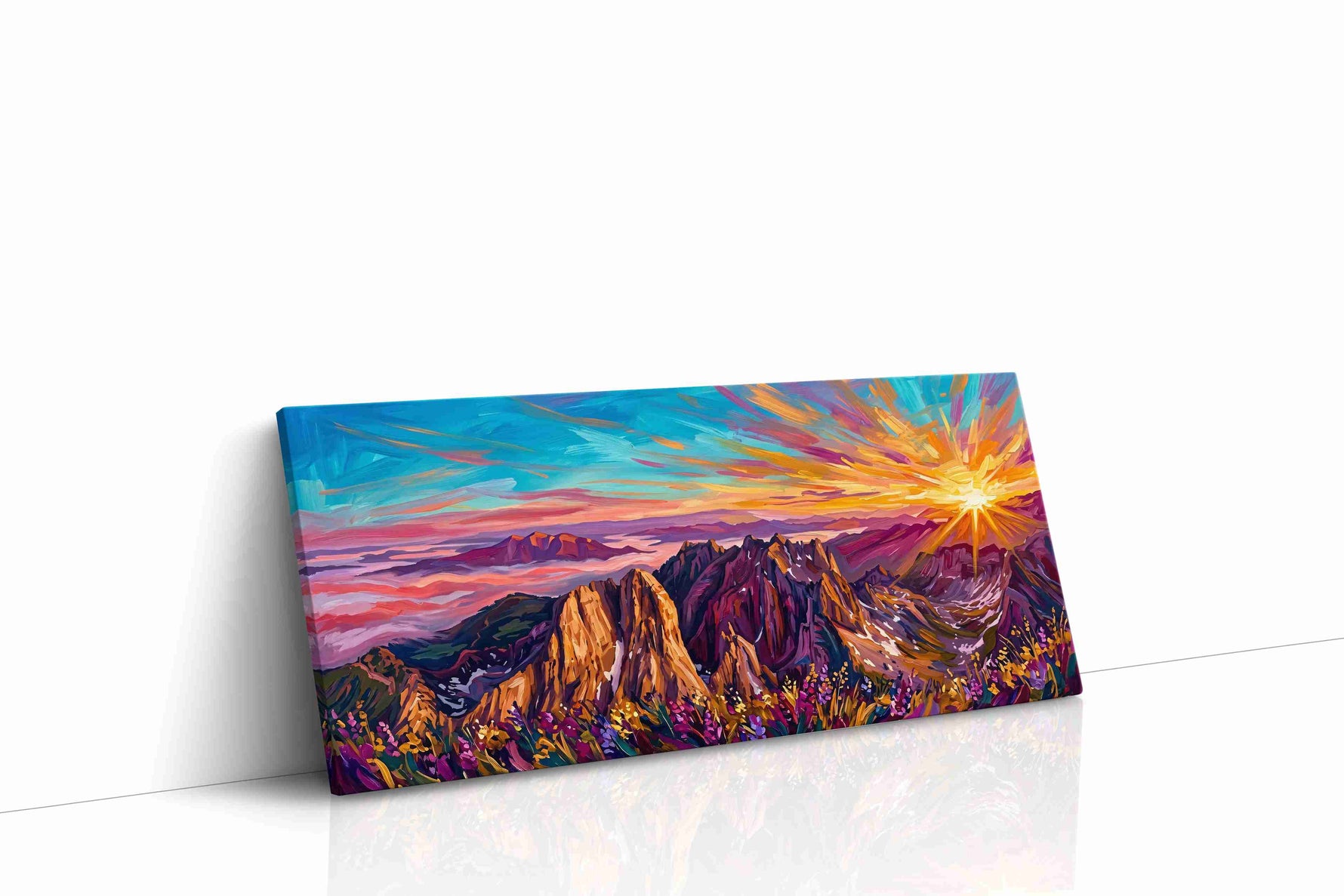 Radiance Over Majestic Peaks mountain canvas print gallery-wrapped landscape canvas studio shot
