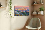 Whisper of Alpine Dawn mountain canvas print, displayed in a living room