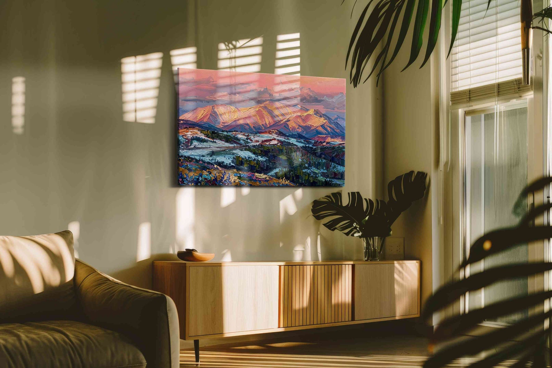 Whisper of Alpine Dawn mountain canvas print, on wall, lifestyle preview