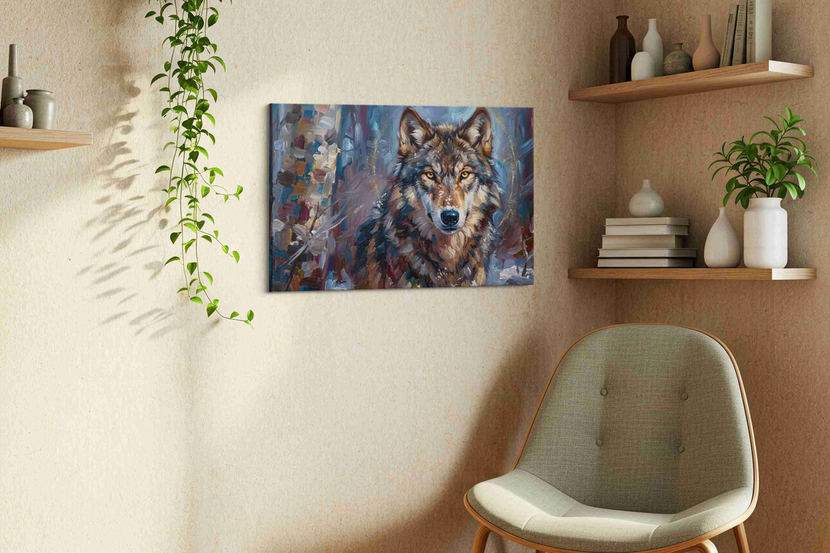 Ethereal Guardian of Winter wolf canvas print, hanging on wall — view 3