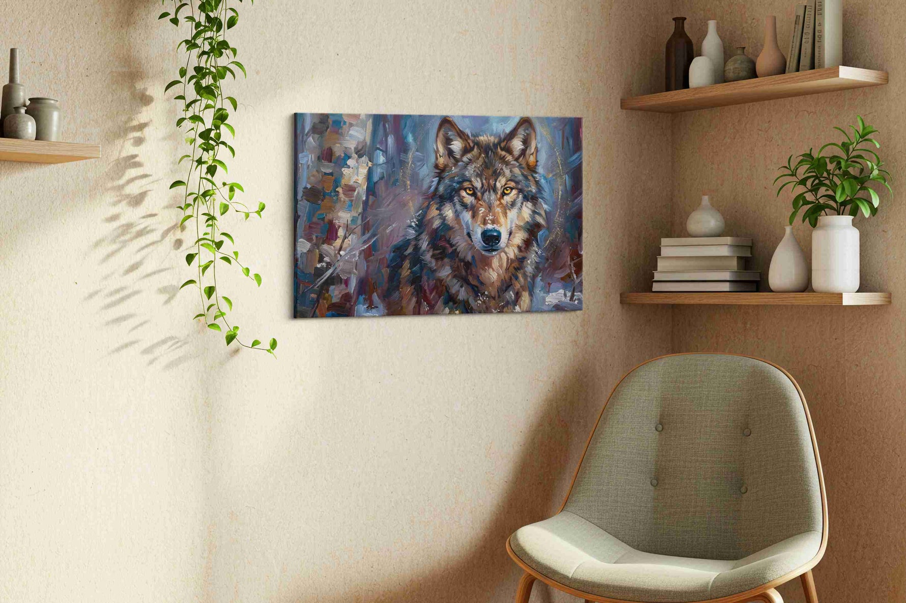 Ethereal Guardian of Winter wolf canvas print, hanging on wall — view 3