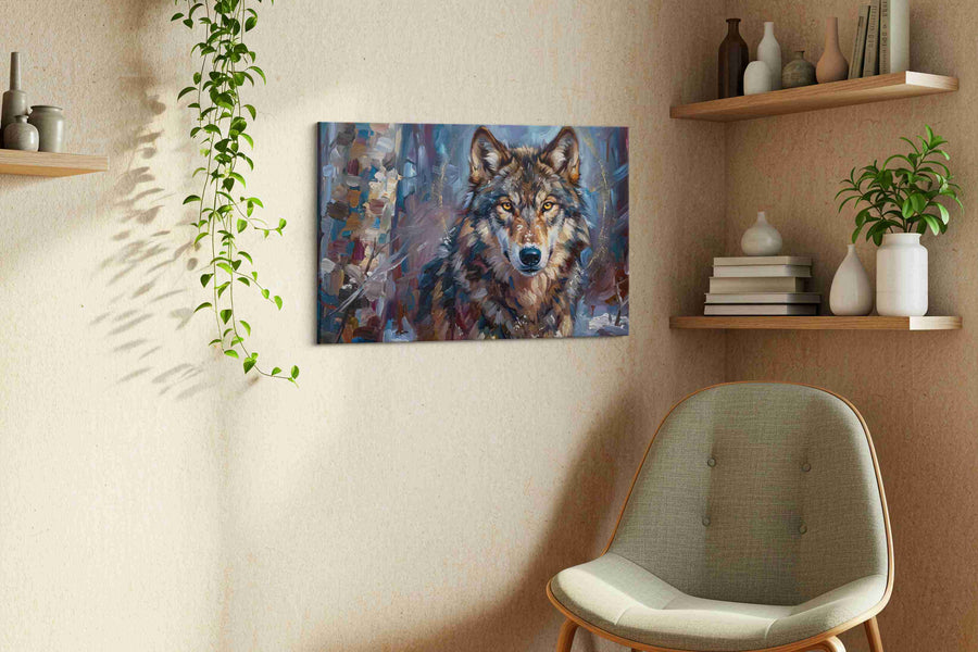 Ethereal Guardian of Winter wolf canvas print, hanging on wall — view 3
