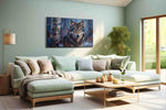 Ethereal Guardian of Winter wolf canvas print shown in a wall scene