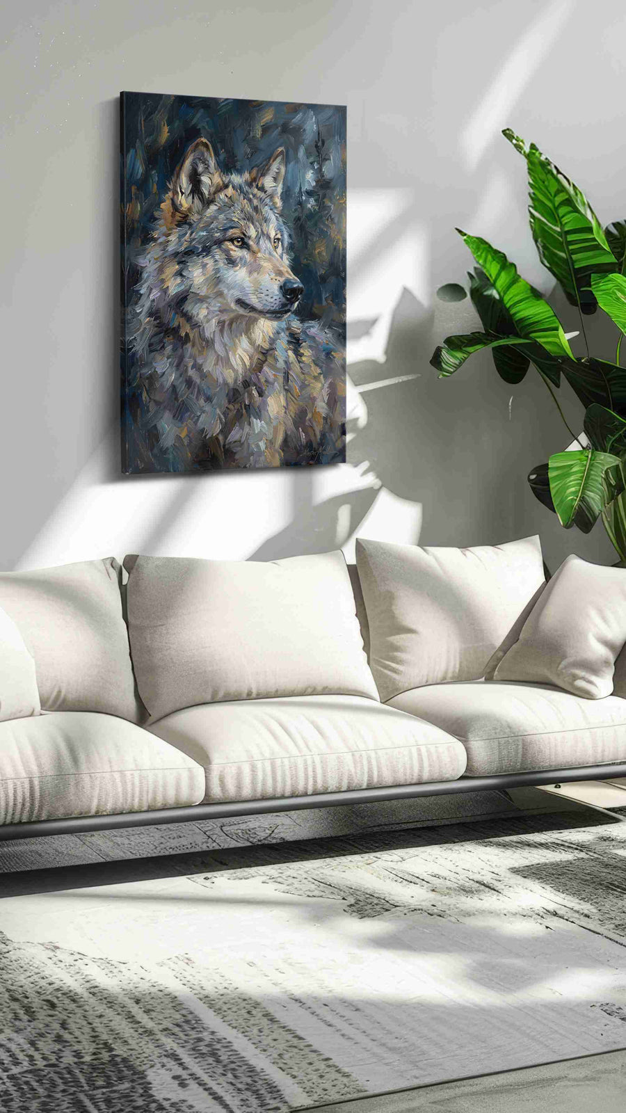 Lunar Majesty The Silent Sentinel wolf canvas print, hanging on wall — view 2
