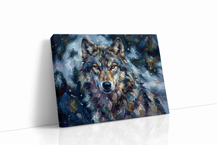 Lupine Reverie in Moonlit Brushstrokes wolf canvas print gallery-wrapped landscape canvas studio shot