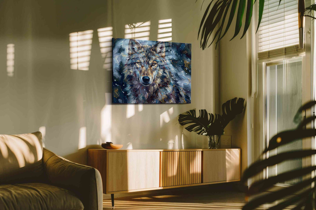 Lupine Reverie in Moonlit Brushstrokes - Wolf Wall Art, Wildlife Canvas Print, Nature Predator Art