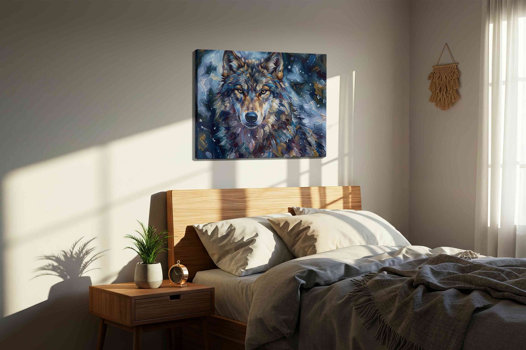 Lupine Reverie in Moonlit Brushstrokes wolf canvas print, gallery-wrapped, ready to hang — view 2