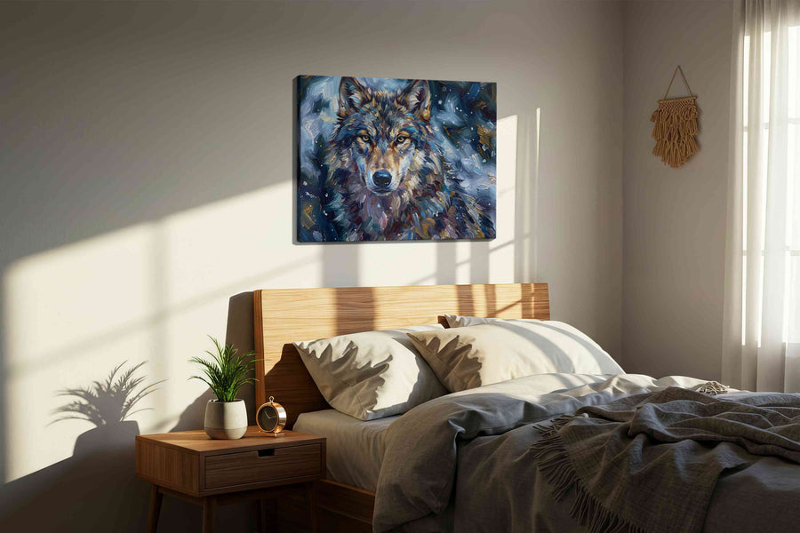 Lupine Reverie in Moonlit Brushstrokes wolf canvas print, gallery-wrapped, ready to hang — view 2