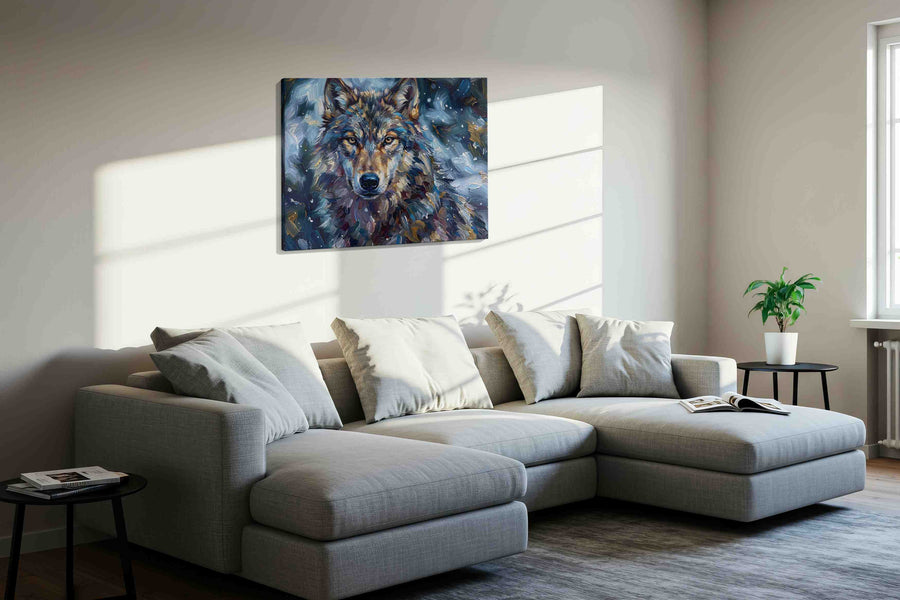 Lupine Reverie in Moonlit Brushstrokes wolf canvas print, gallery-wrapped, ready to hang — view 4