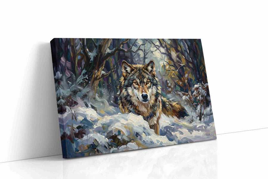 Solitude of the Winter Guardian wolf canvas print gallery-wrapped landscape canvas studio shot