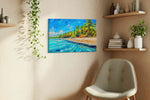 Azure Palms Reverie beach canvas print, displayed in a living room