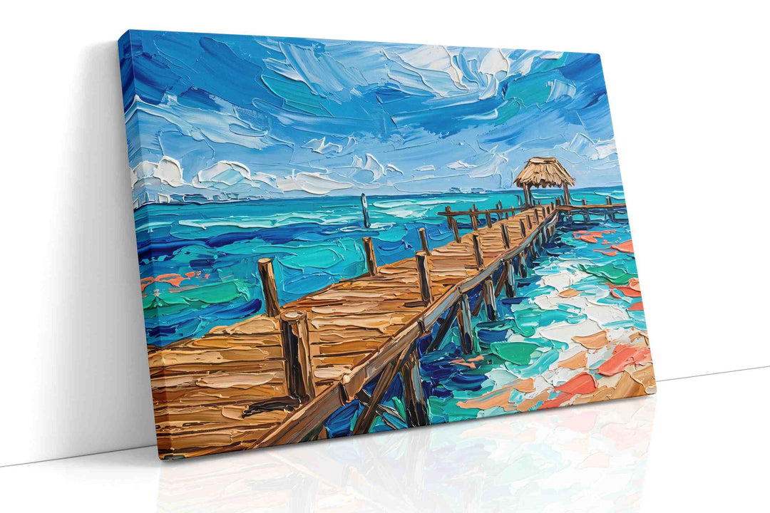 Azure Tides, Sunlit Pier - Beach Wall Art, Coastal Canvas Print, Tropical Decor
