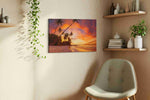 Ember Palms at Dusk II beach canvas print, displayed in a living room