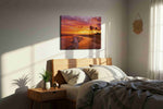 Ember Tide Reverie beach canvas print, displayed in a bedroom