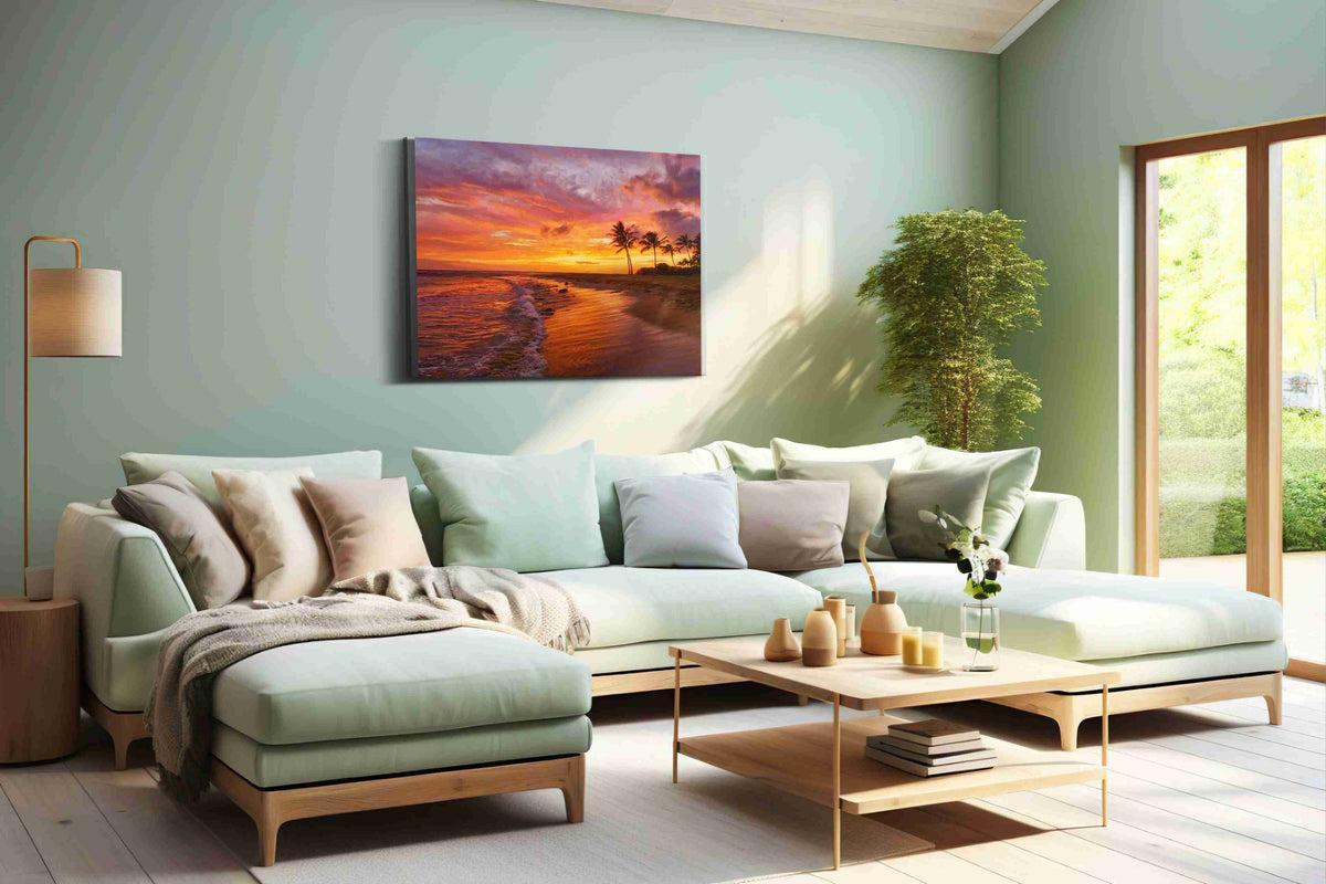 Ember Tide Reverie beach canvas print, hanging on wall