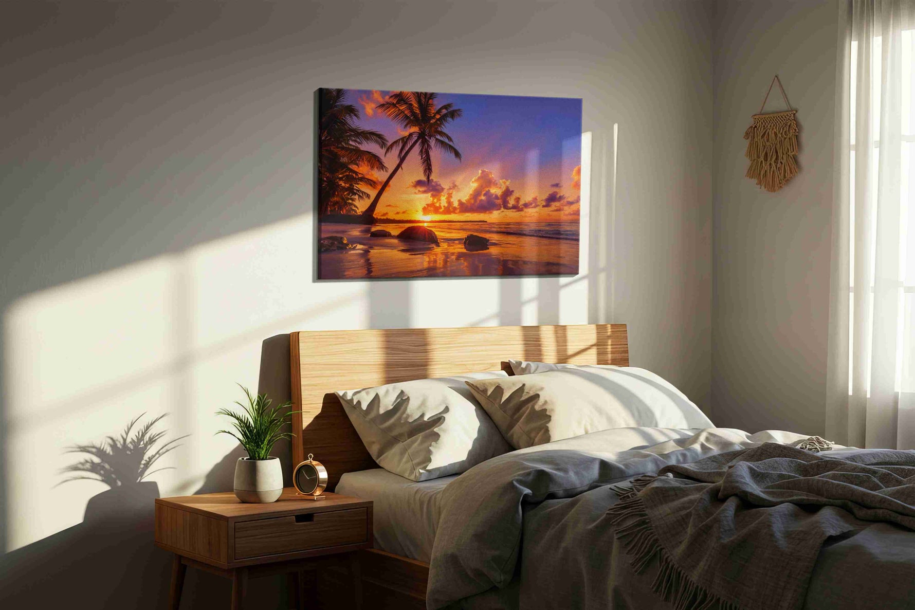 Ember Tide Reverie II beach canvas print, displayed in a bedroom