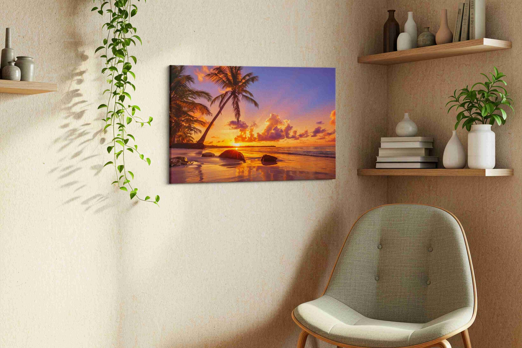 Ember Tide Reverie II beach canvas print styled in a living room