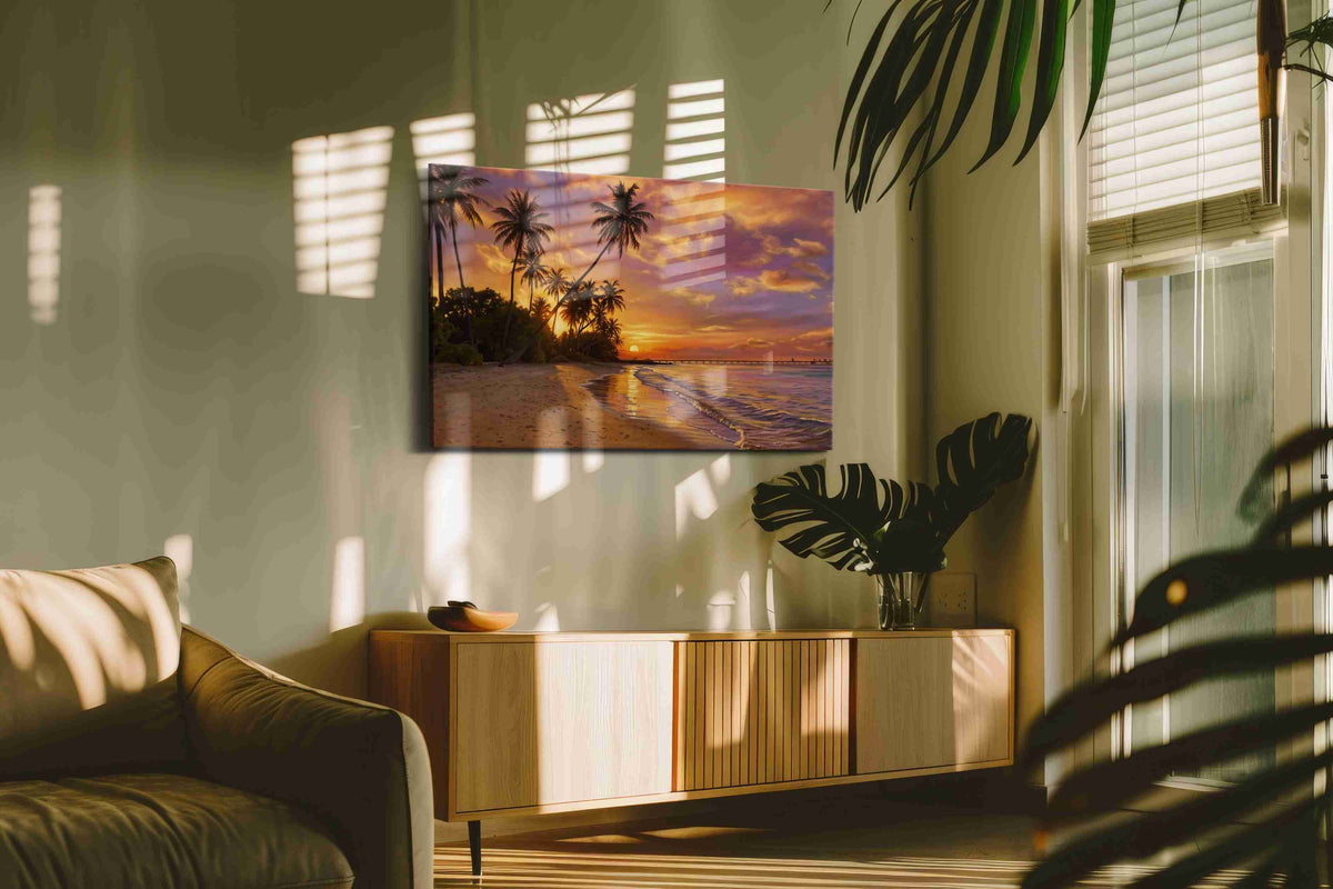 Ember Tide at Palmsreach beach canvas print in a hung canvas mockup