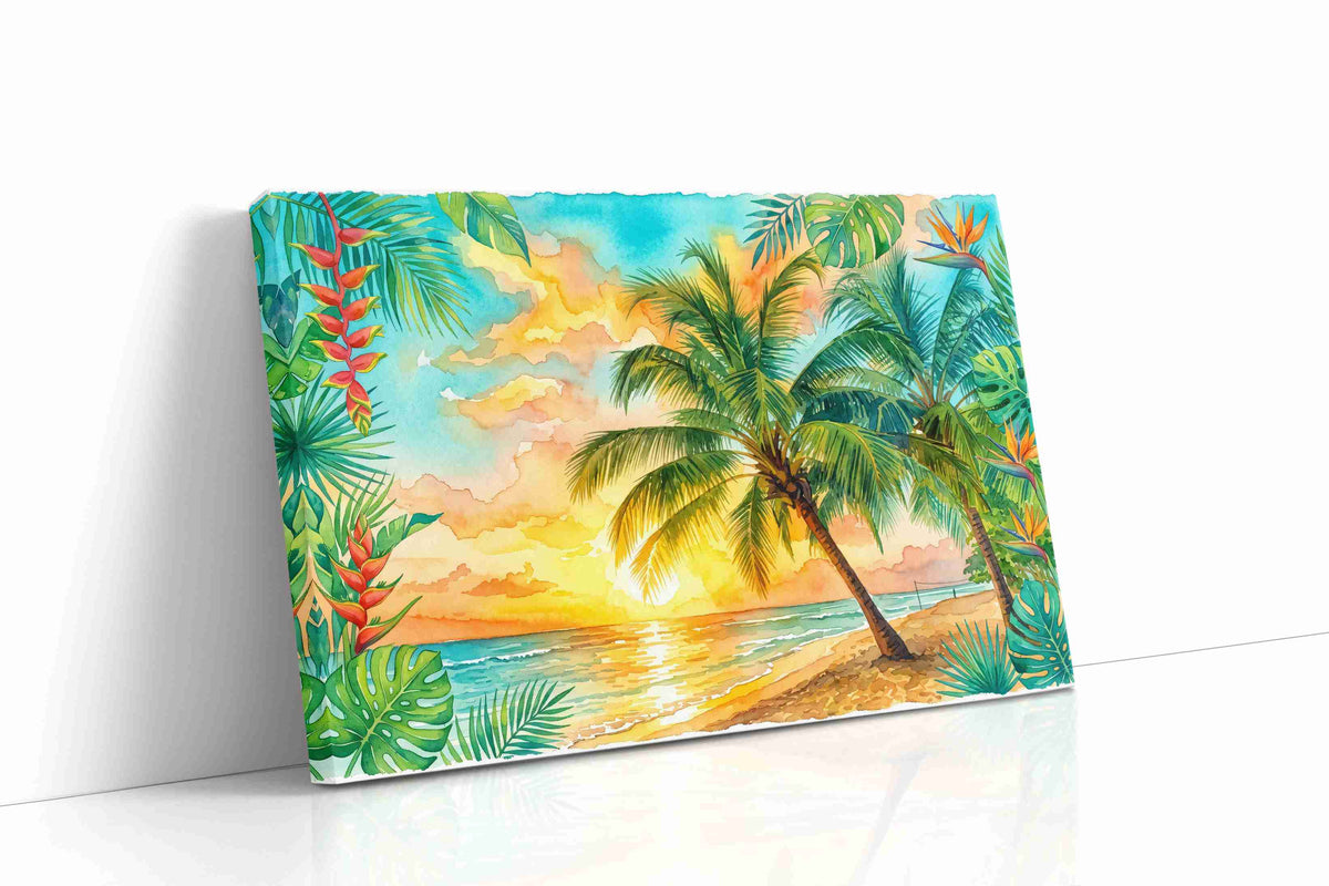 Golden Tide Through Palms beach canvas print gallery-wrapped landscape canvas studio shot