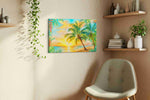 Golden Tide Through Palms beach canvas print, displayed in a living room
