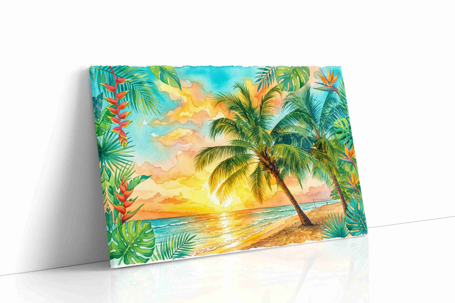 Golden Tide Through Palms beach canvas print, gallery-wrapped, ready to hang