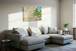 Hibiscus Tide Reverie beach canvas print, displayed in a living room