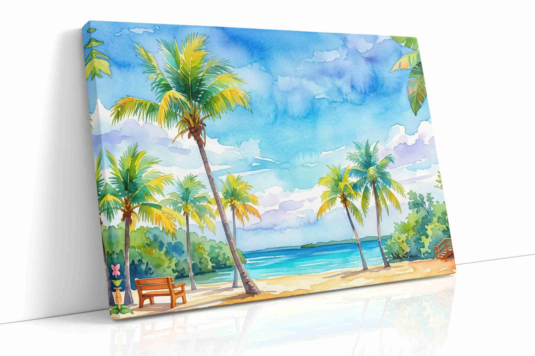 Lagoon of Painted Palms - Beach Wall Art, Coastal Canvas Print, Tropical Decor
