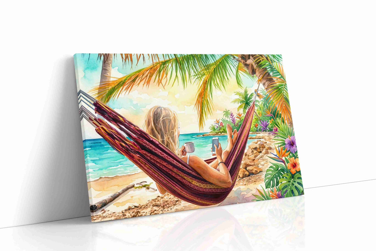 Sunlit Hammock Reverie beach canvas print gallery-wrapped landscape canvas studio shot