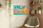 Sunset Palms Reverie beach canvas print in a living room scene