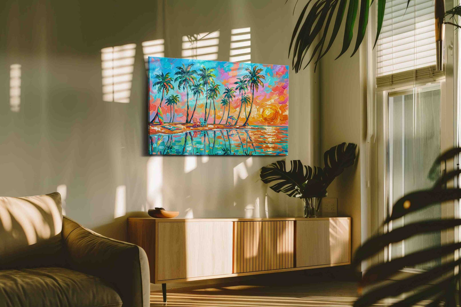 Sunset Palms Reverie - Beach Wall Art, Coastal Canvas Print, Tropical Decor