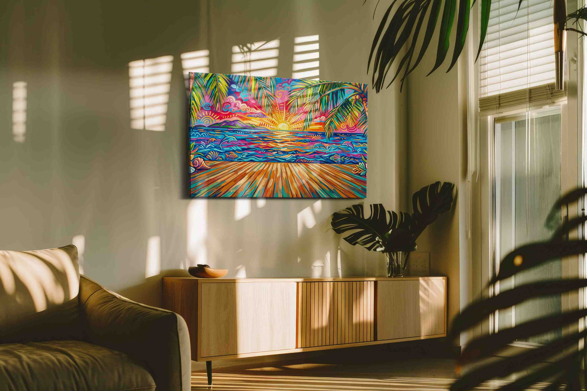 Sunset Serenade Lagoon - Beach Wall Art, Coastal Canvas Print, Tropical Decor