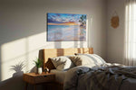 Sunset Whispers at Palm Cove beach canvas print, displayed in a bedroom