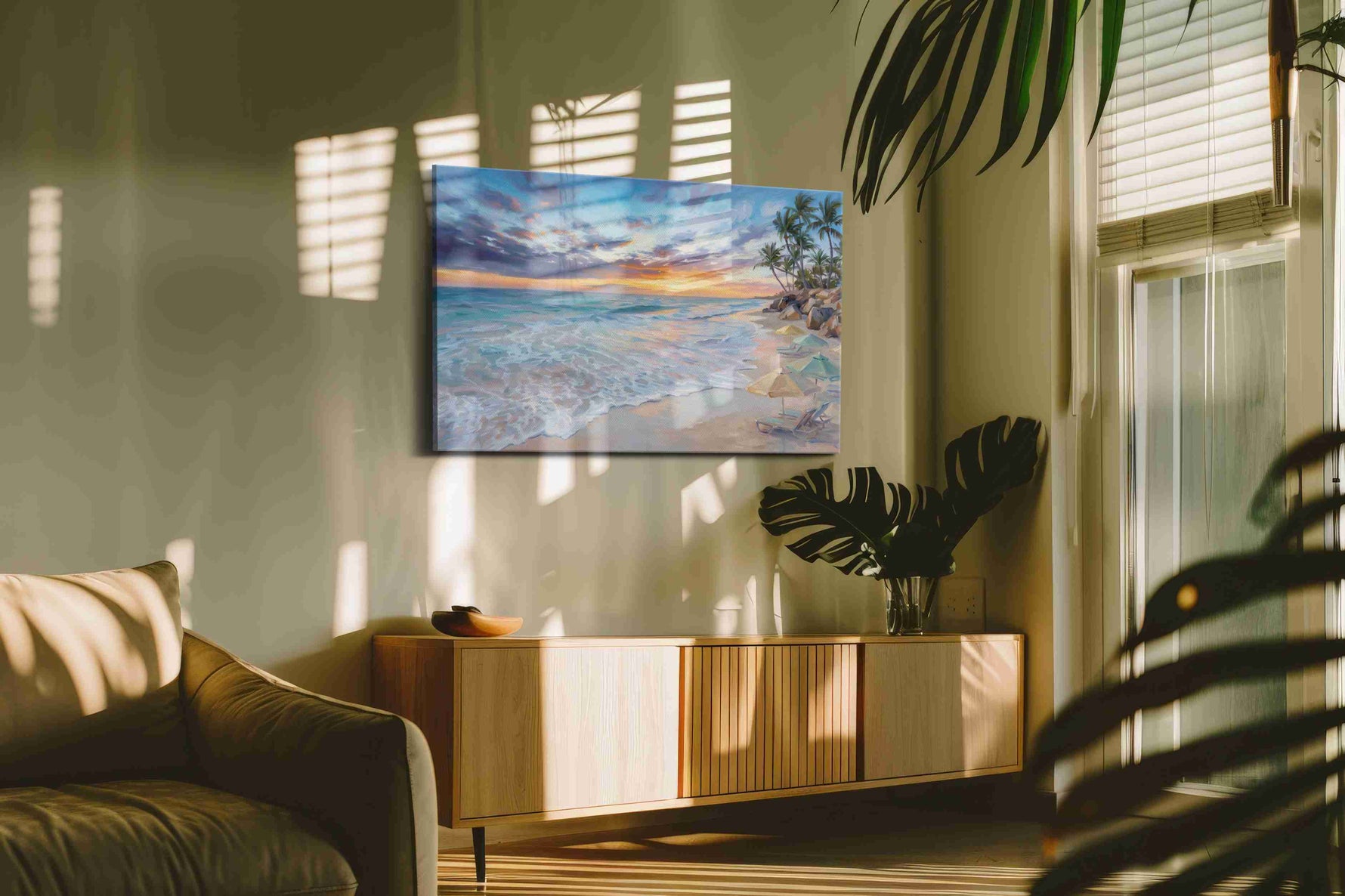 Sunset Whispers at Palm Cove beach canvas print in a hung canvas mockup