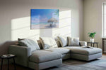 Whisper of the Tidal Palms beach canvas print styled in a living room